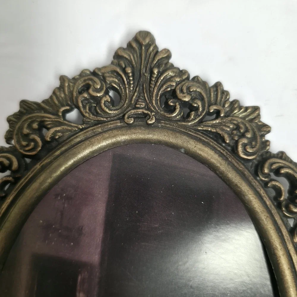 Vtg Ornate Brass Tone Oval Wall Art Whimsigoth Victorian Italian Pair Set Frame